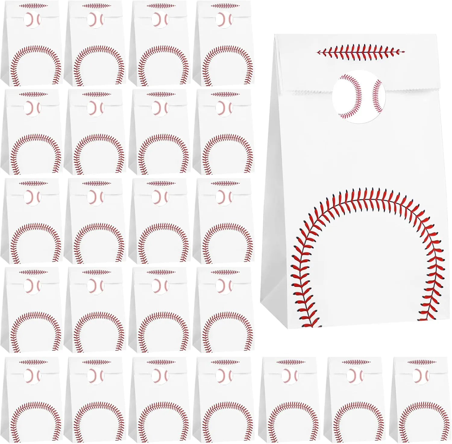 durony 24 Pack Baseball Gift Bags Paper Treat Bag Baseball Print Goodie Bags with Stickers for Sports Theme Party Decorations, Game Celebration Supplies