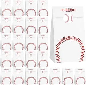 durony 24 Pack Baseball Gift Bags Paper Treat Bag Baseball Print Goodie Bags with Stickers for Sports Theme Party Decorations, Game Celebration Supplies