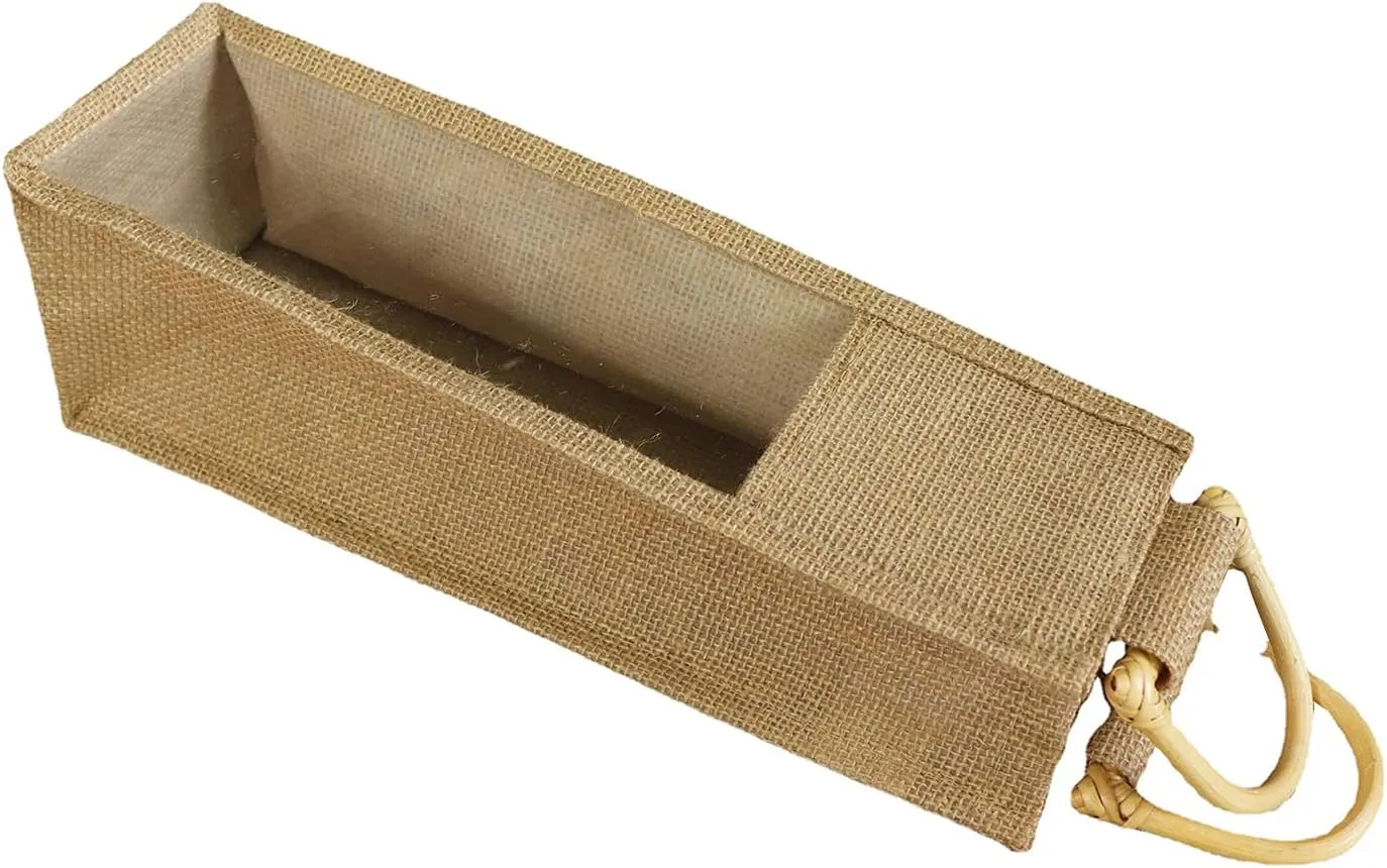 Eco-Friendly Burlap Wine Bottle Bag With Cane Handle - Jute Tote for Gift Packaging, Candy, Christmas Holiday Decorations (Single Bottle)