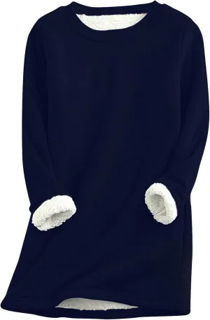 EFOFEI Womens Winter Soft Sherpa Fleece Lined Pullover Crewneck Solid Color Sweatshirt