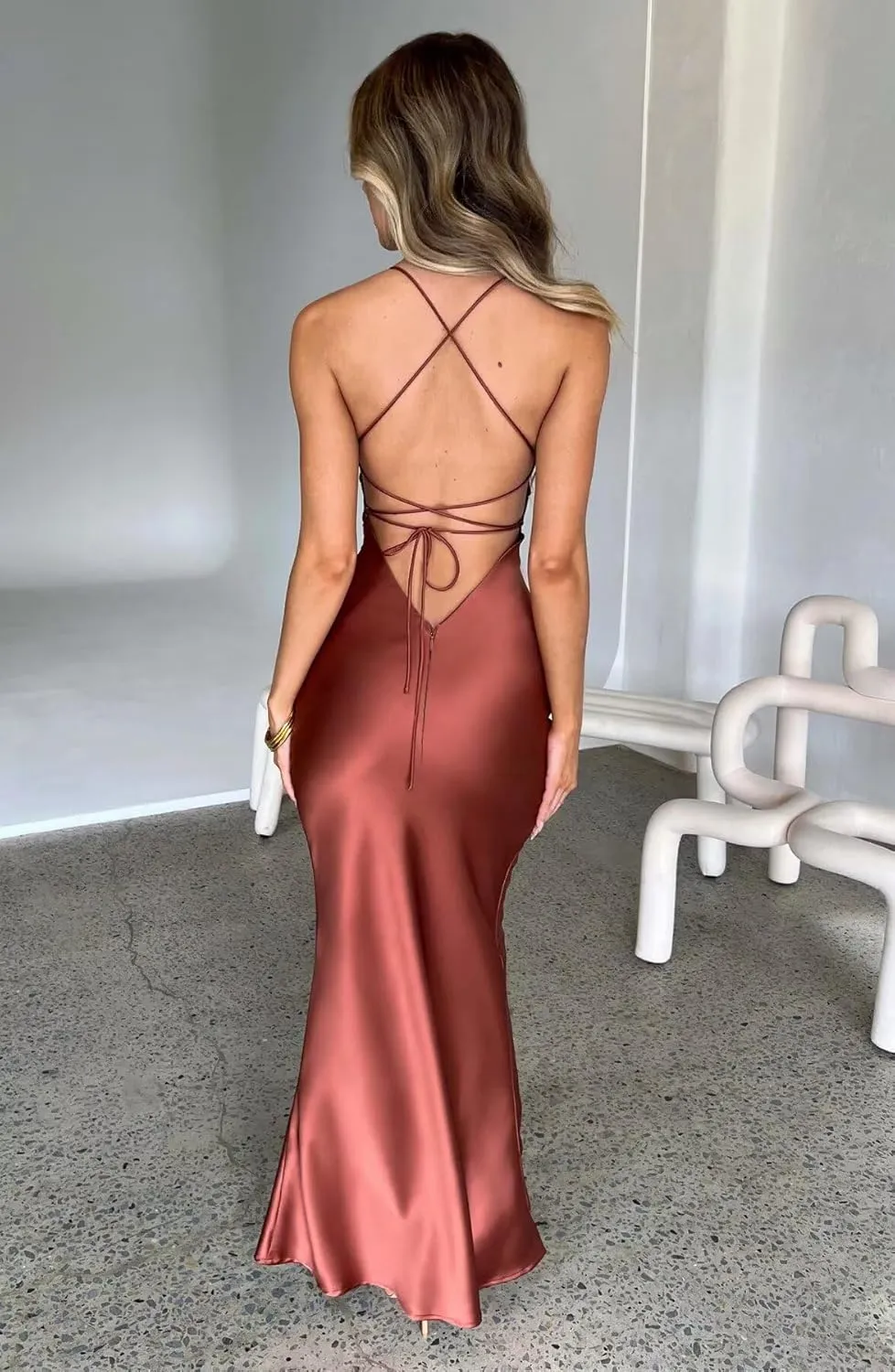 Eightale Satin Mermaid Bridesmaid Dress Bodycon Tight Backless Formal Evening Party Gowns