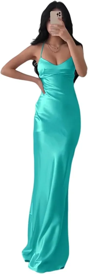 Eightale Satin Mermaid Bridesmaid Dress Bodycon Tight Backless Formal Evening Party Gowns