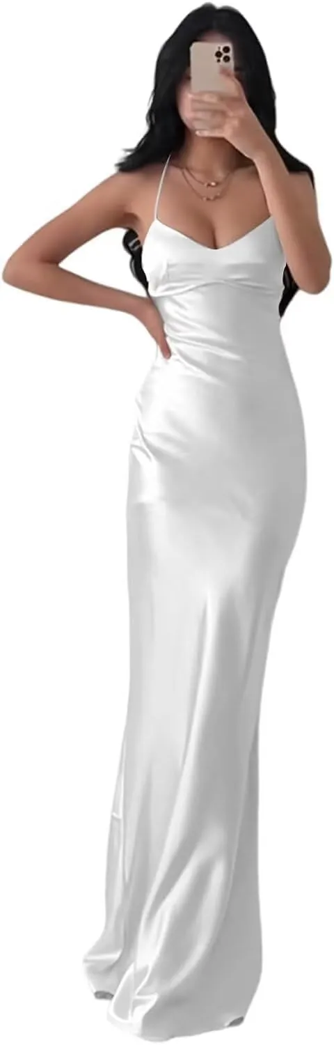 Eightale Satin Mermaid Bridesmaid Dress Bodycon Tight Backless Formal Evening Party Gowns