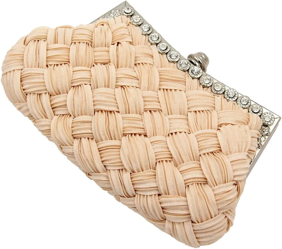 Elegant Braided Pleated Glitter Rhinestone Clutch Evening Bag - Diff Colors