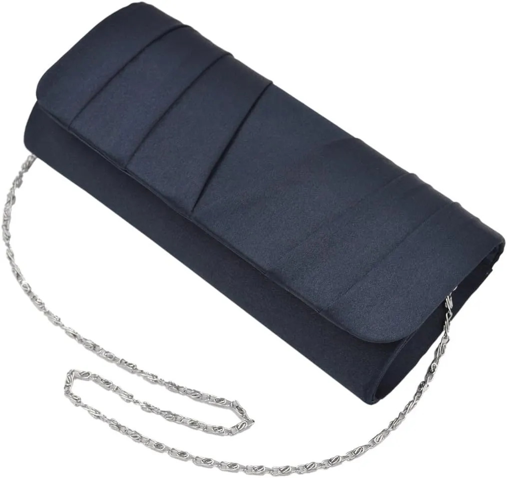 Elegant Classic Solid Satin Pleated Satin Flap Clutch Evening Bag Handbag