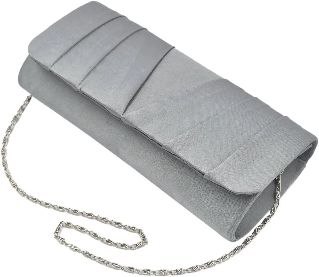 Elegant Classic Solid Satin Pleated Satin Flap Clutch Evening Bag Handbag