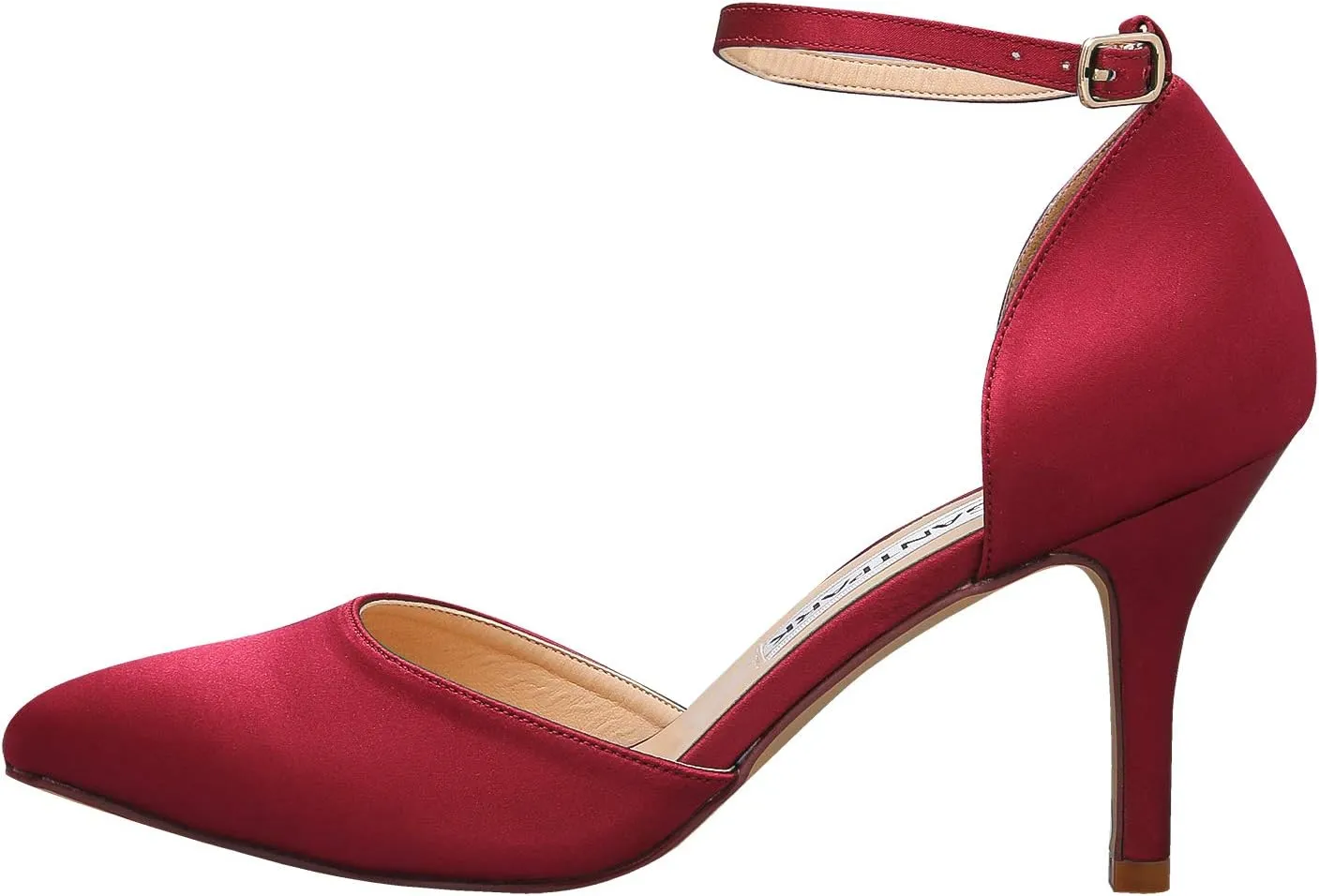 ELEGANTPARK Heels for Women Pointed Toe High Heel Pumps Satin Ankle Strap Wedding Bridal Evening Party Dress Shoes