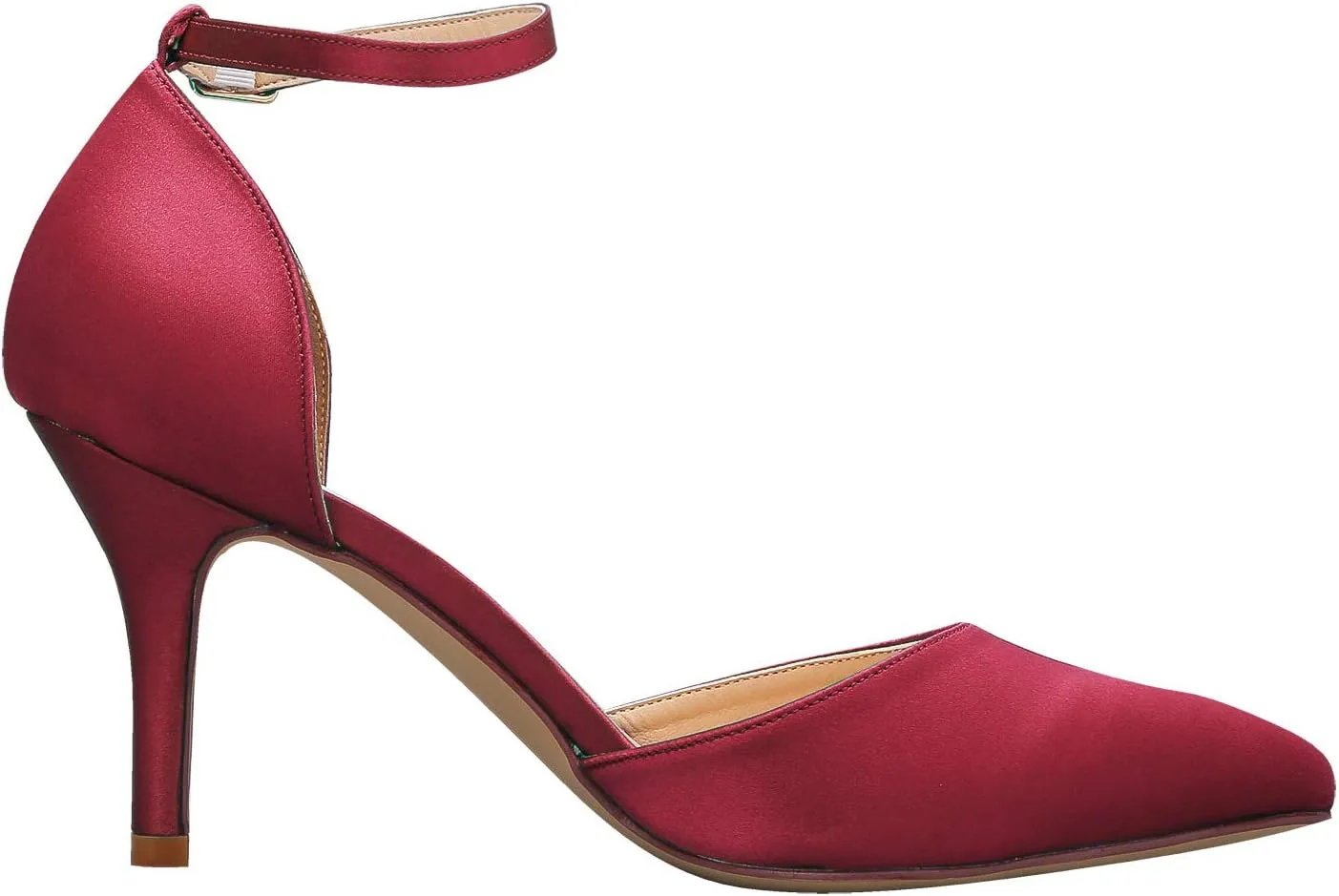 ELEGANTPARK Heels for Women Pointed Toe High Heel Pumps Satin Ankle Strap Wedding Bridal Evening Party Dress Shoes