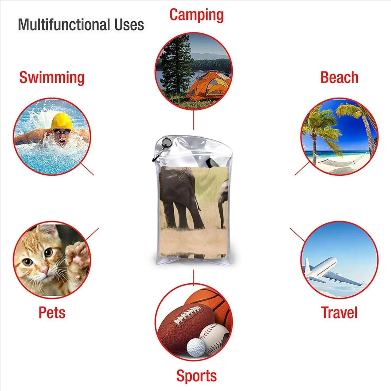 Elephant Family Premium Compact Microfiber Travel Towel-Featherlight & Quick Dry,Sand-Resistant Beach Towel for Swimming,Camping,Vacation Essentials with Carry Pouch