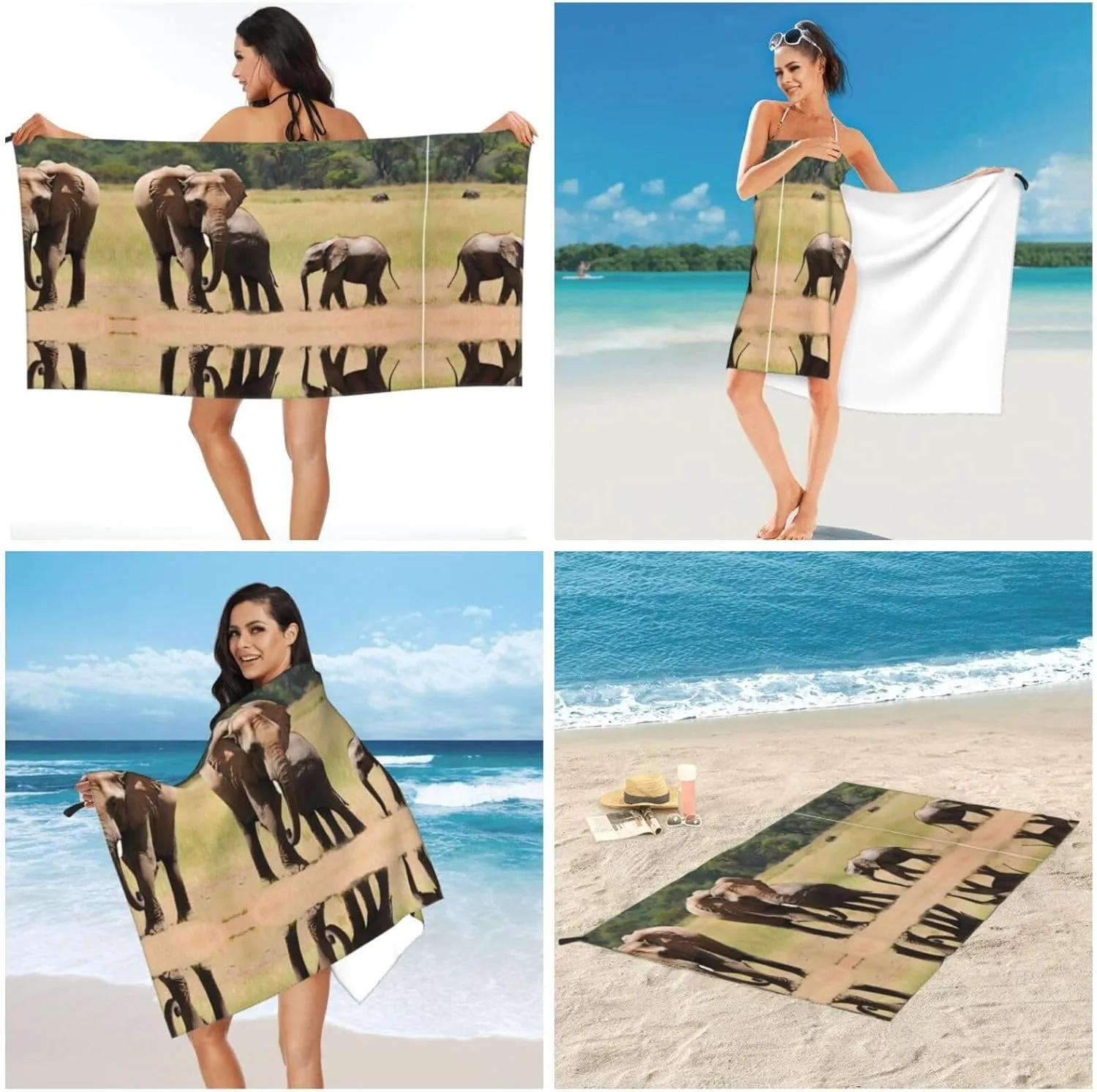 Elephant Family Premium Compact Microfiber Travel Towel-Featherlight & Quick Dry,Sand-Resistant Beach Towel for Swimming,Camping,Vacation Essentials with Carry Pouch