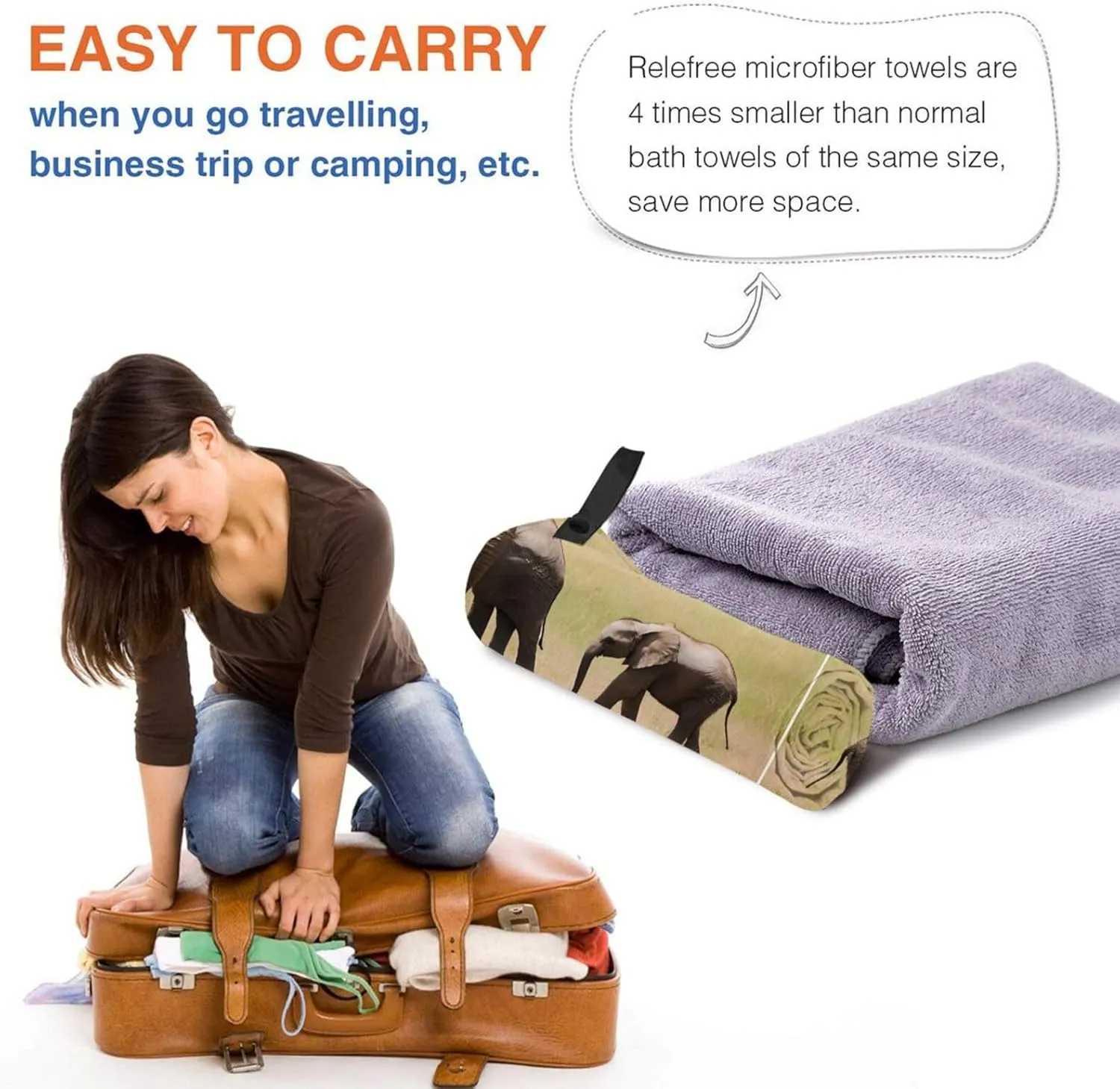 Elephant Family Premium Compact Microfiber Travel Towel-Featherlight & Quick Dry,Sand-Resistant Beach Towel for Swimming,Camping,Vacation Essentials with Carry Pouch