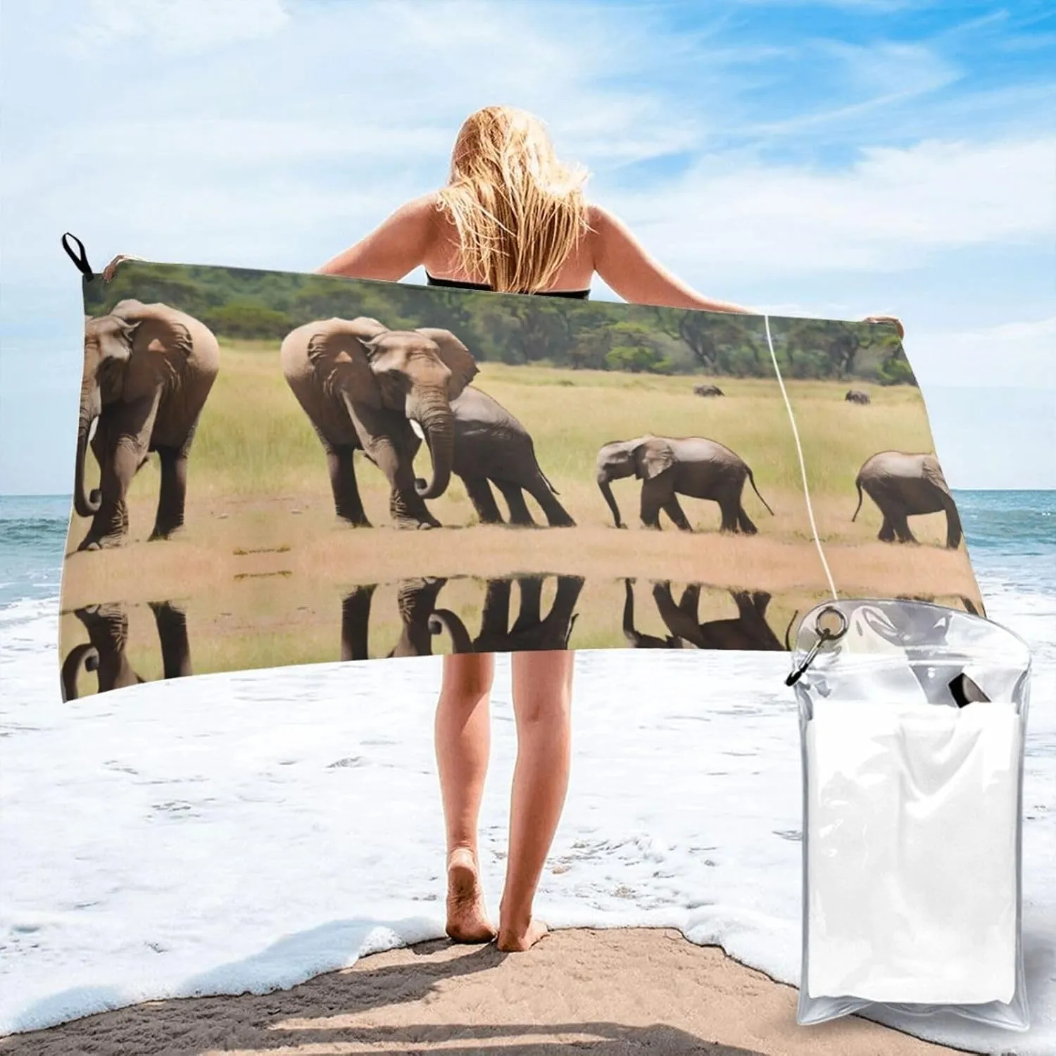 Elephant Family Premium Compact Microfiber Travel Towel-Featherlight & Quick Dry,Sand-Resistant Beach Towel for Swimming,Camping,Vacation Essentials with Carry Pouch