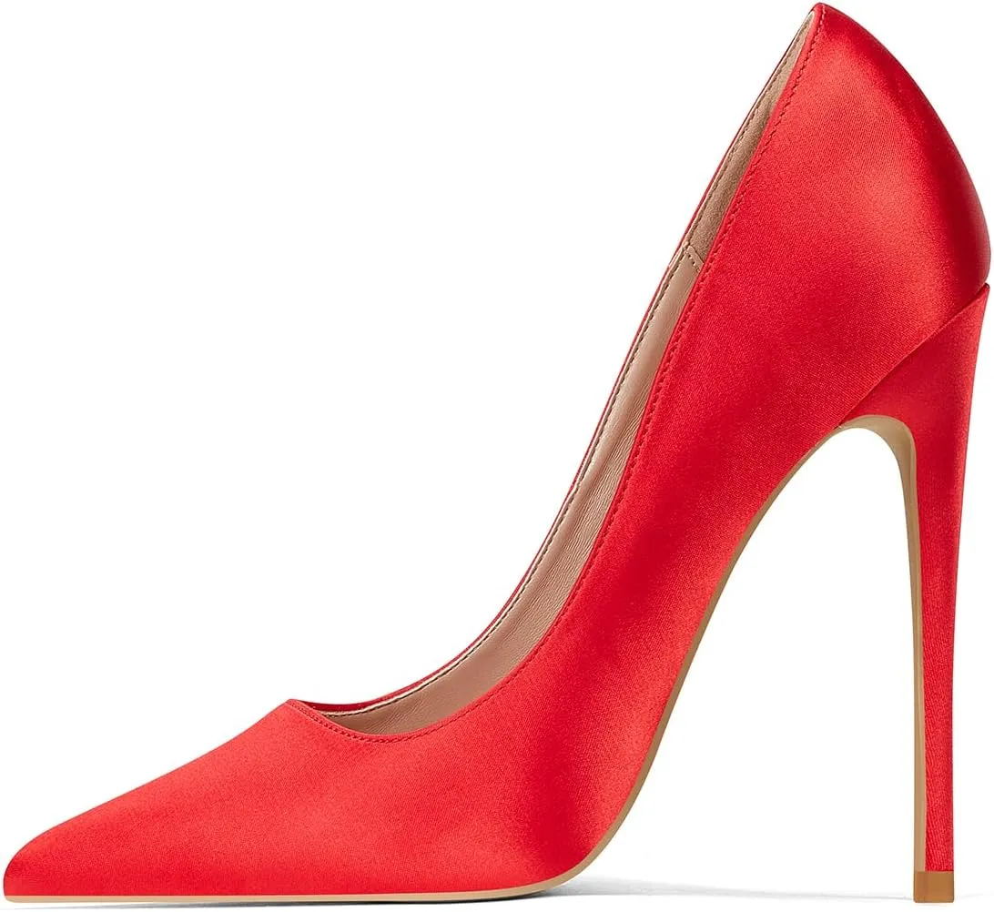 Elisabet Tang High Heels Womens Pointed Toe Heels Satin Pumps Stiletto Bridal Party Dress Evening Wedding Shoes for Woman