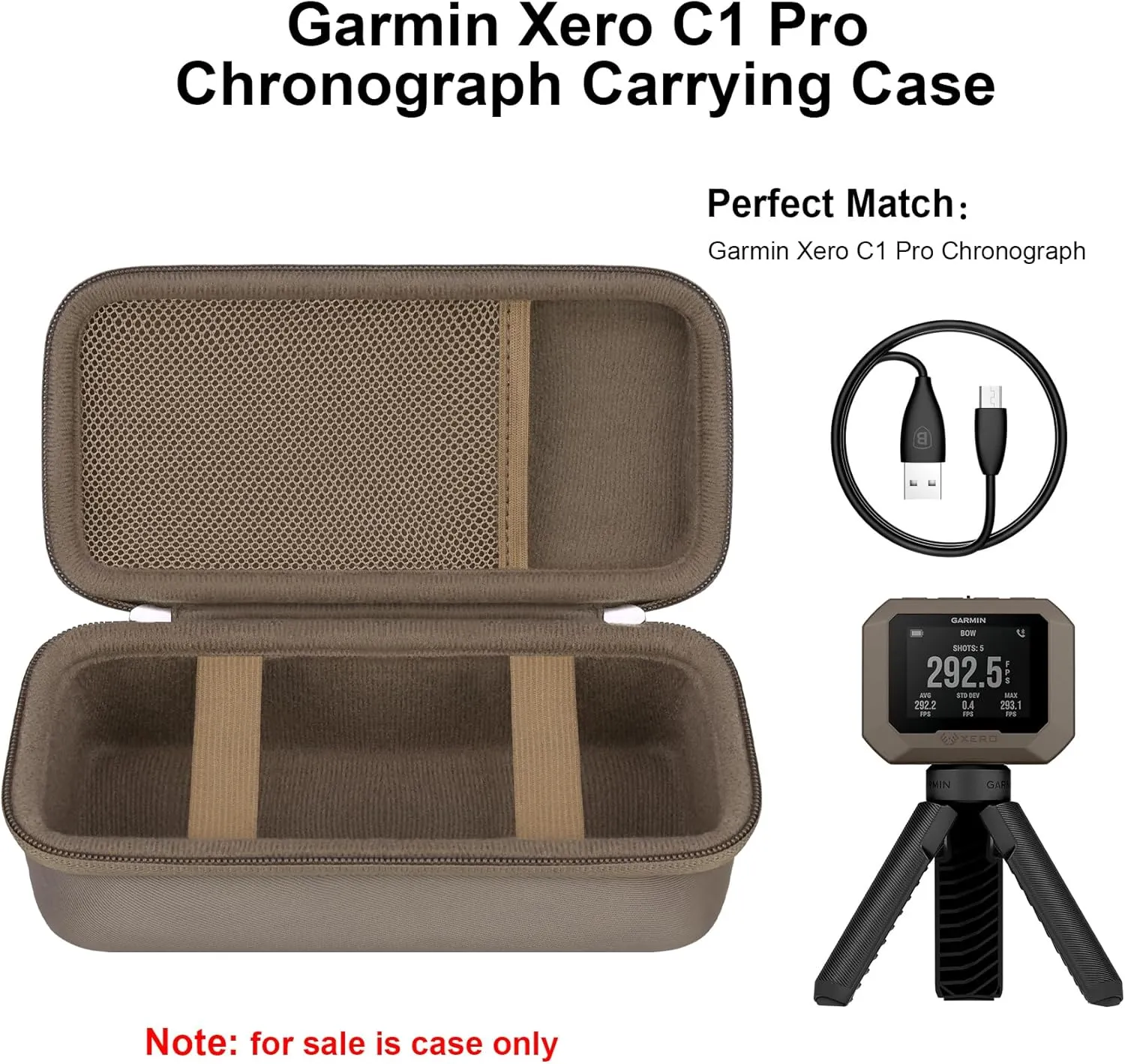 Elonbo Hard Carrying Case for Garmin Xero C1 Pro Chronograph, Garmin Xero C1 Pro Ballistic Precision Chronograph Cover, Range Shooting Chronograph Travel Bag, Pocket Fits Charging, Brown