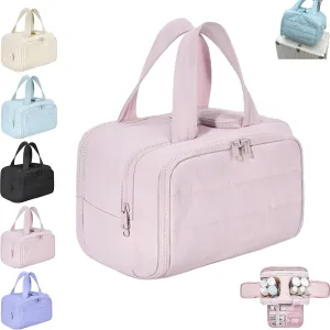 Elouva Toiletry Bag, Large Capacity Wide-Open Travel Cosmetic Bag, 4-in-1 Multi-Functional Lightweight Makeup Bags for Women with Handle for Accessories, Essentials, Toiletries (Pink)