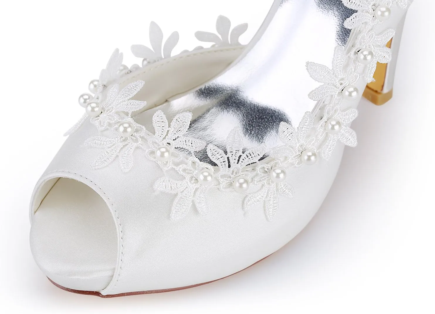 Emily Bridal Ivory Wedding Shoes Silk Peep Toe Lace Detail Bridal Shoes Women High Heels