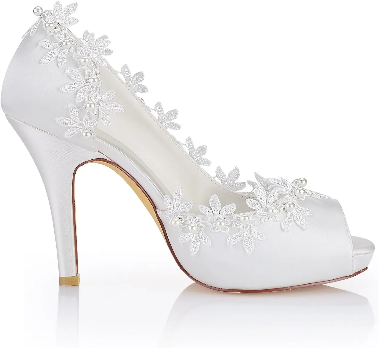 Emily Bridal Ivory Wedding Shoes Silk Peep Toe Lace Detail Bridal Shoes Women High Heels
