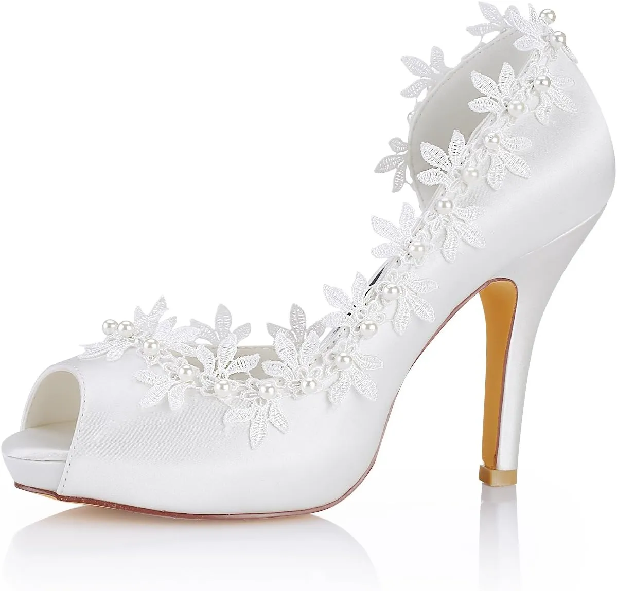 Emily Bridal Ivory Wedding Shoes Silk Peep Toe Lace Detail Bridal Shoes Women High Heels