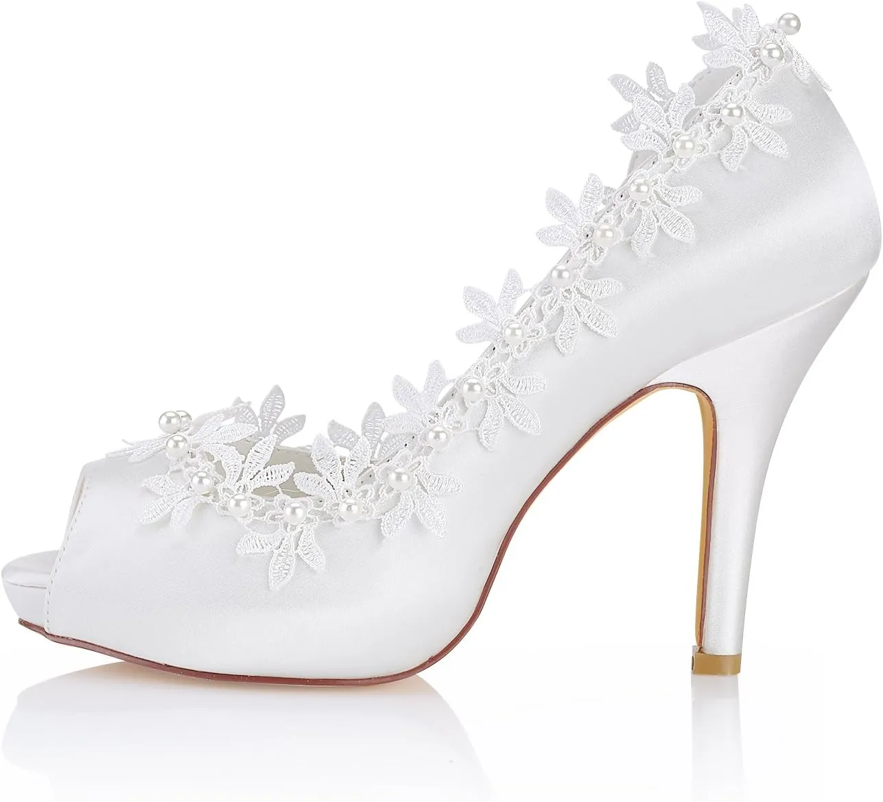 Emily Bridal Ivory Wedding Shoes Silk Peep Toe Lace Detail Bridal Shoes Women High Heels