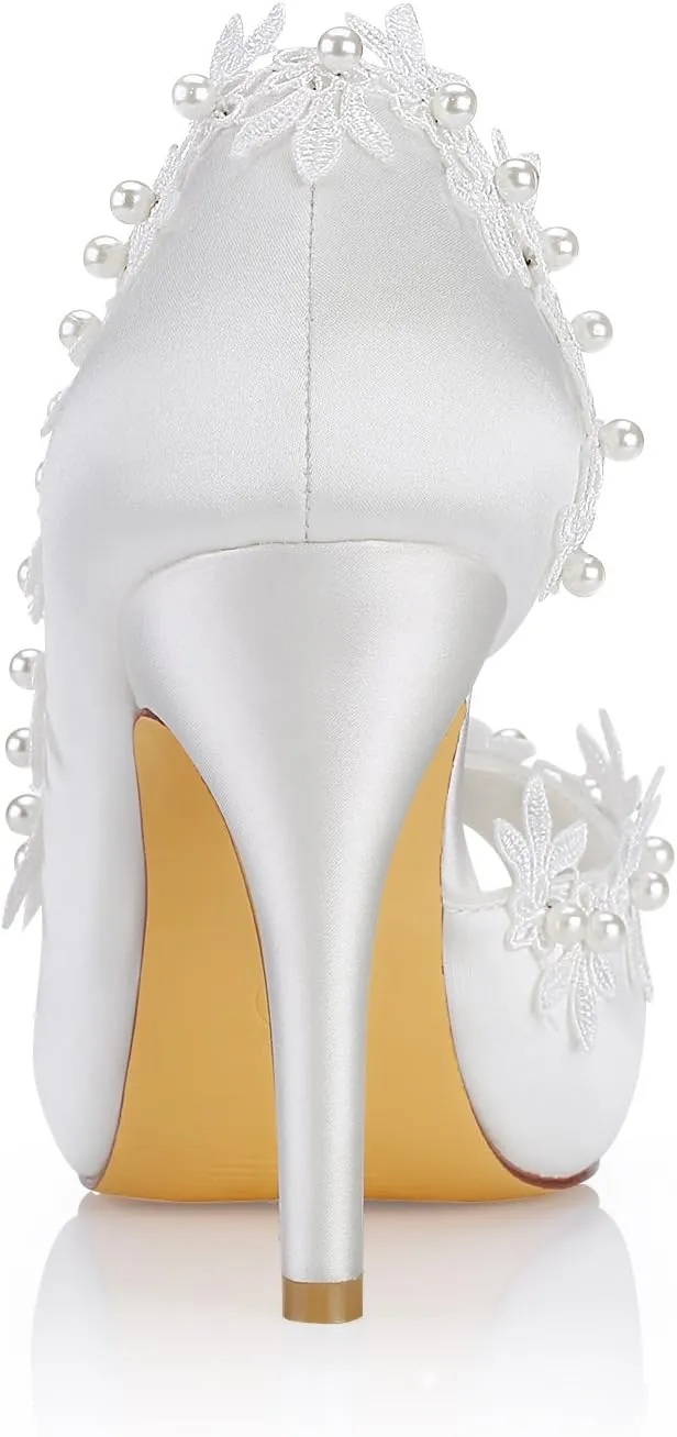 Emily Bridal Ivory Wedding Shoes Silk Peep Toe Lace Detail Bridal Shoes Women High Heels