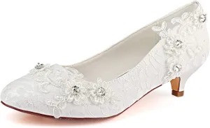 Emily Bridal Lace Mother Shoes Round Toe Wedding Shoes Ivory Bridal Shoes