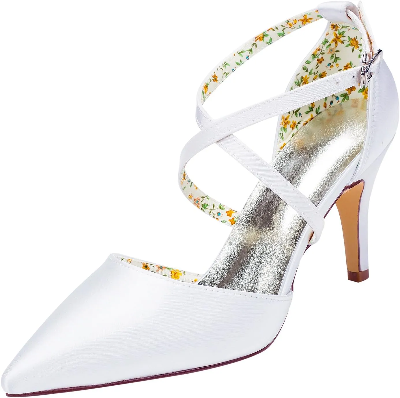 Emily Bridal Pointed Toe Bridal Shoes High Heel Criss-Cross White Pumps Women's Stiletto Solid Color Evening Shoes