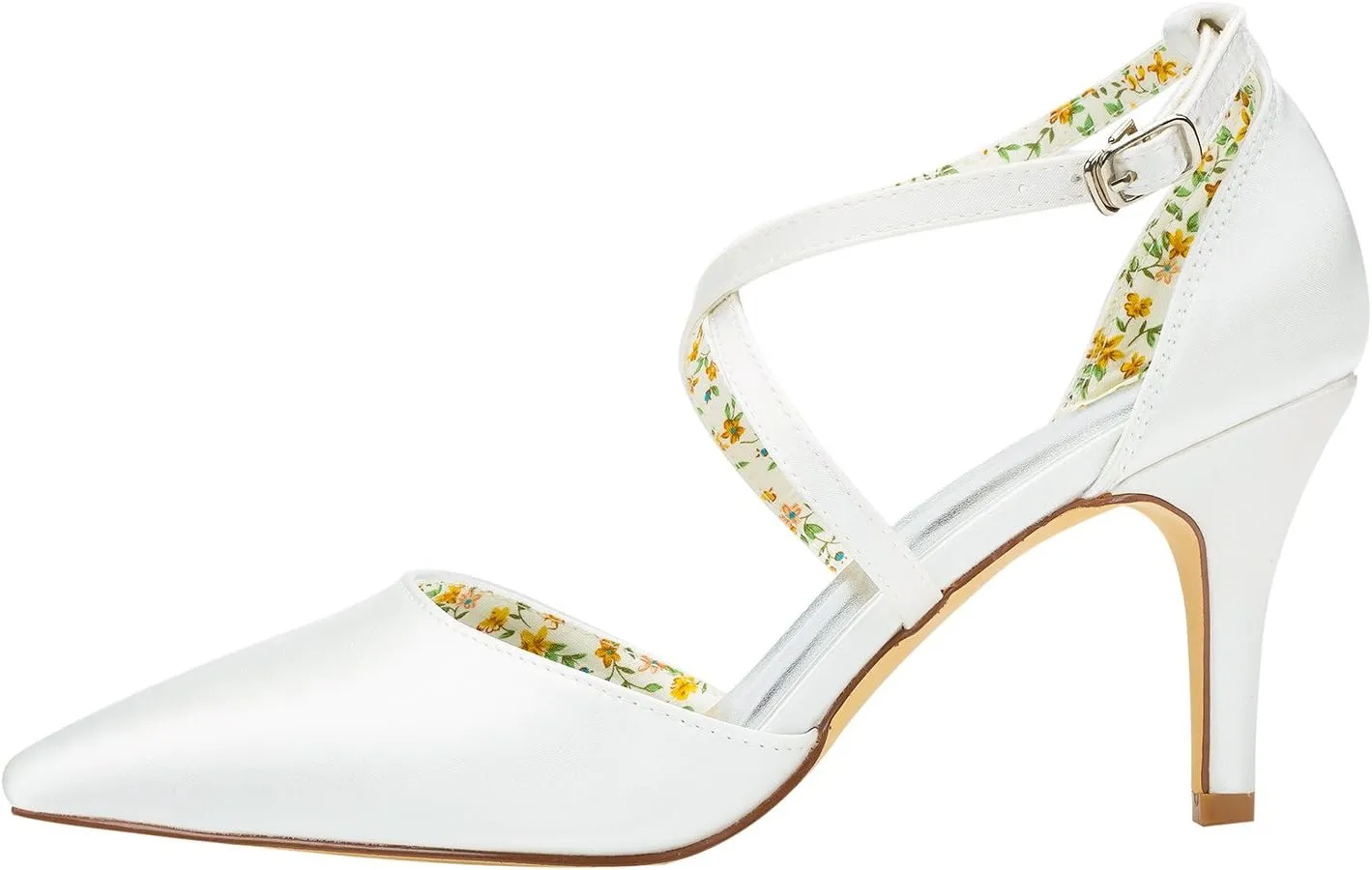 Emily Bridal Pointed Toe Bridal Shoes High Heel Criss-Cross White Pumps Women's Stiletto Solid Color Evening Shoes