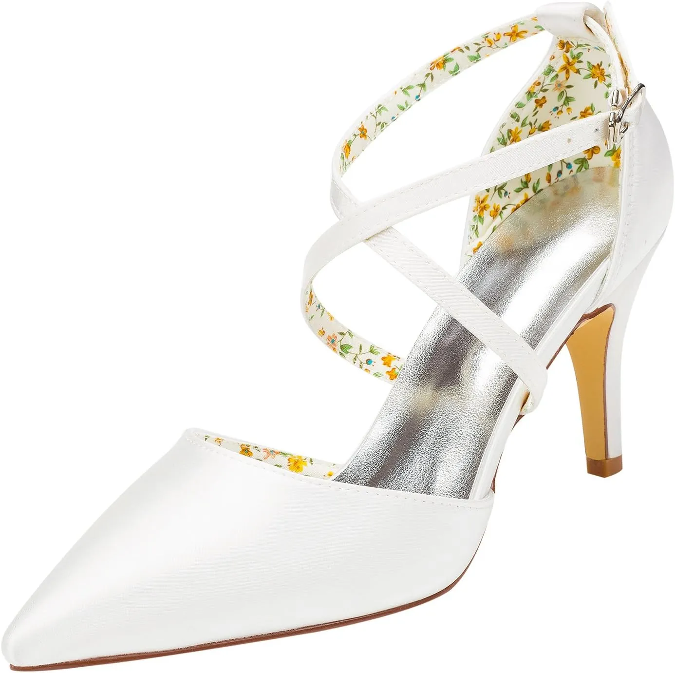 Emily Bridal Pointed Toe Bridal Shoes High Heel Criss-Cross White Pumps Women's Stiletto Solid Color Evening Shoes