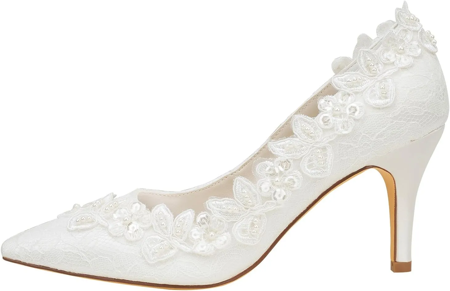 Emily Bridal Wedding Shoes Women's Silk Like Satin Stiletto Heel Pumps with Pearl