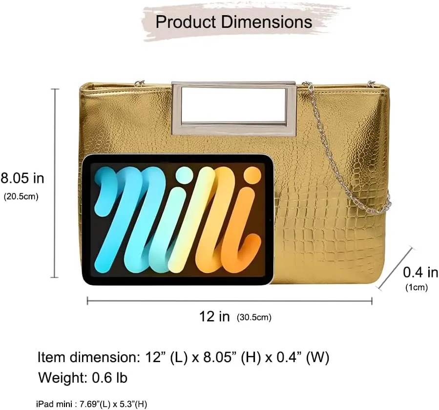 Entchin Clutch Purses for Women, Crocodile Pattern Vegan Leather Handbag, Detachable Chain Strap Crossbody Shoulder Bag