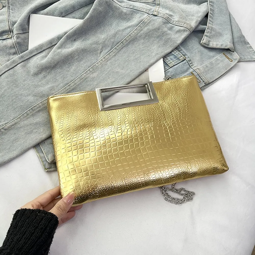 Entchin Clutch Purses for Women, Crocodile Pattern Vegan Leather Handbag, Detachable Chain Strap Crossbody Shoulder Bag