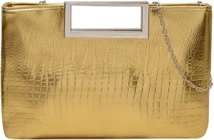 Entchin Clutch Purses for Women, Crocodile Pattern Vegan Leather Handbag, Detachable Chain Strap Crossbody Shoulder Bag