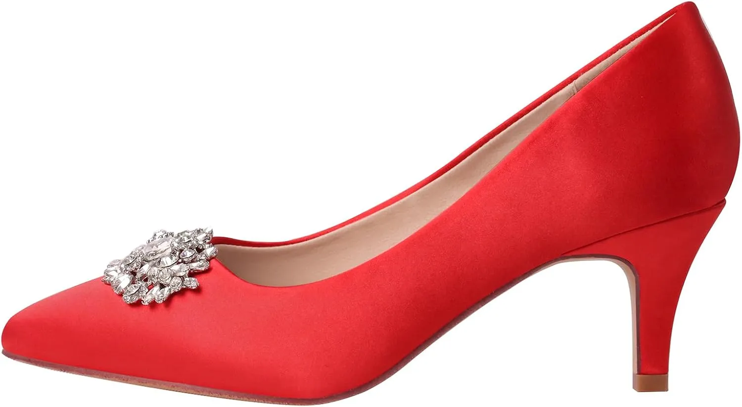 ERIJUNOR E1492D Women Pumps Kitten Heel Lace Satin Brooch Evening Prom Wedding Shoes