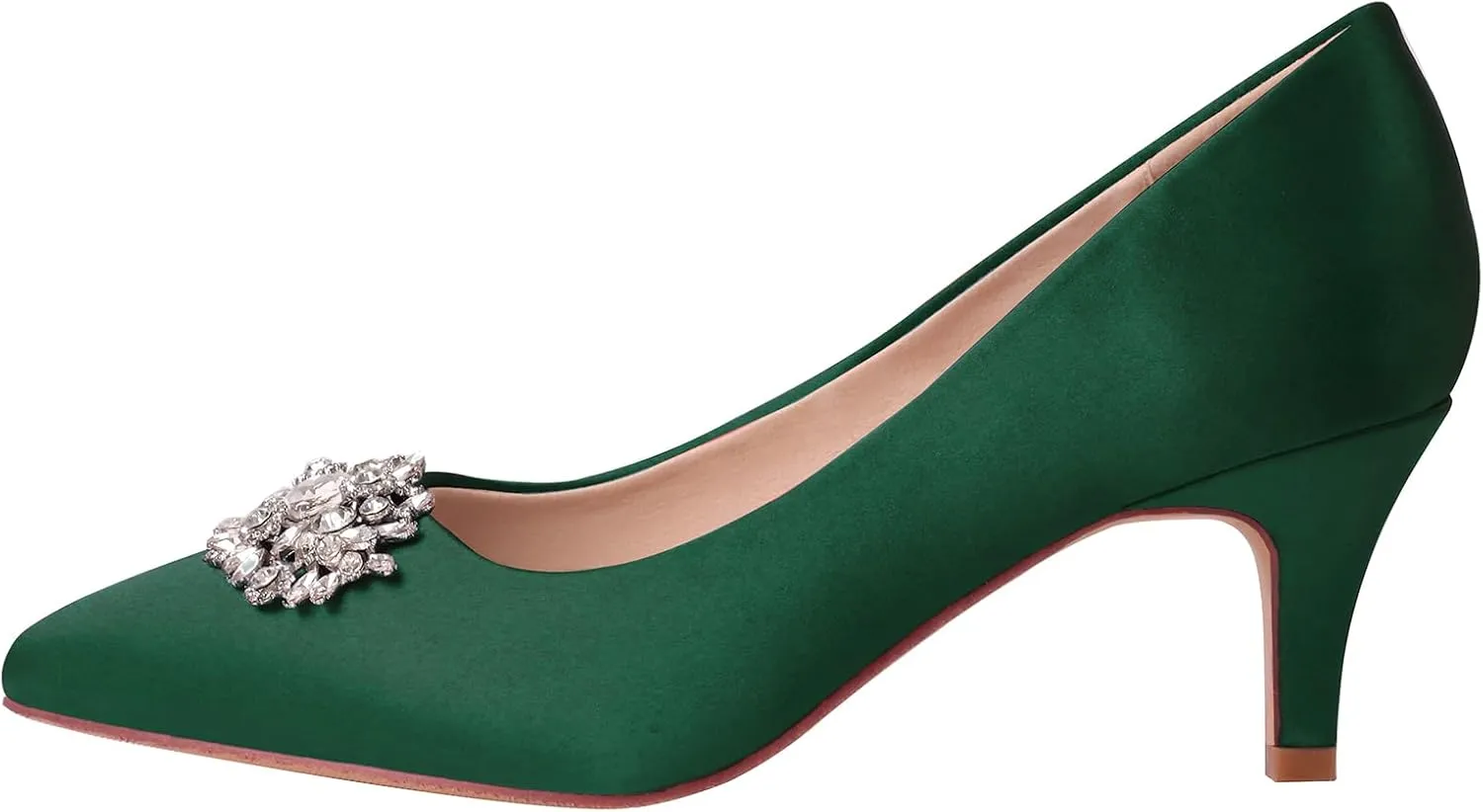 ERIJUNOR E1492D Women Pumps Kitten Heel Lace Satin Brooch Evening Prom Wedding Shoes