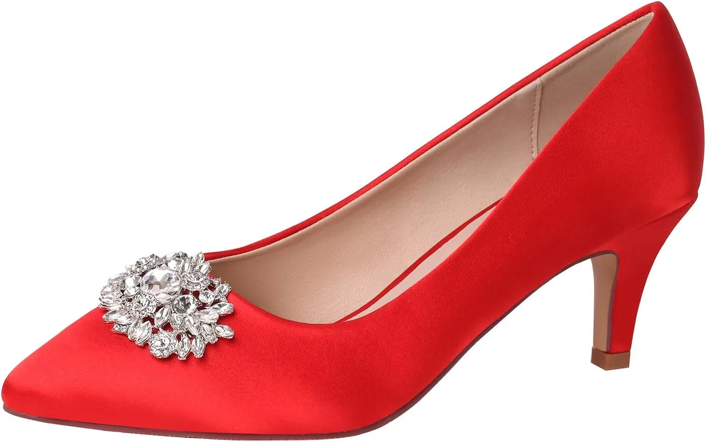 ERIJUNOR E1492D Women Pumps Kitten Heel Lace Satin Brooch Evening Prom Wedding Shoes