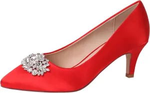 ERIJUNOR E1492D Women Pumps Kitten Heel Lace Satin Brooch Evening Prom Wedding Shoes