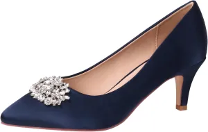 ERIJUNOR E1492D Women Pumps Kitten Heel Lace Satin Brooch Evening Prom Wedding Shoes