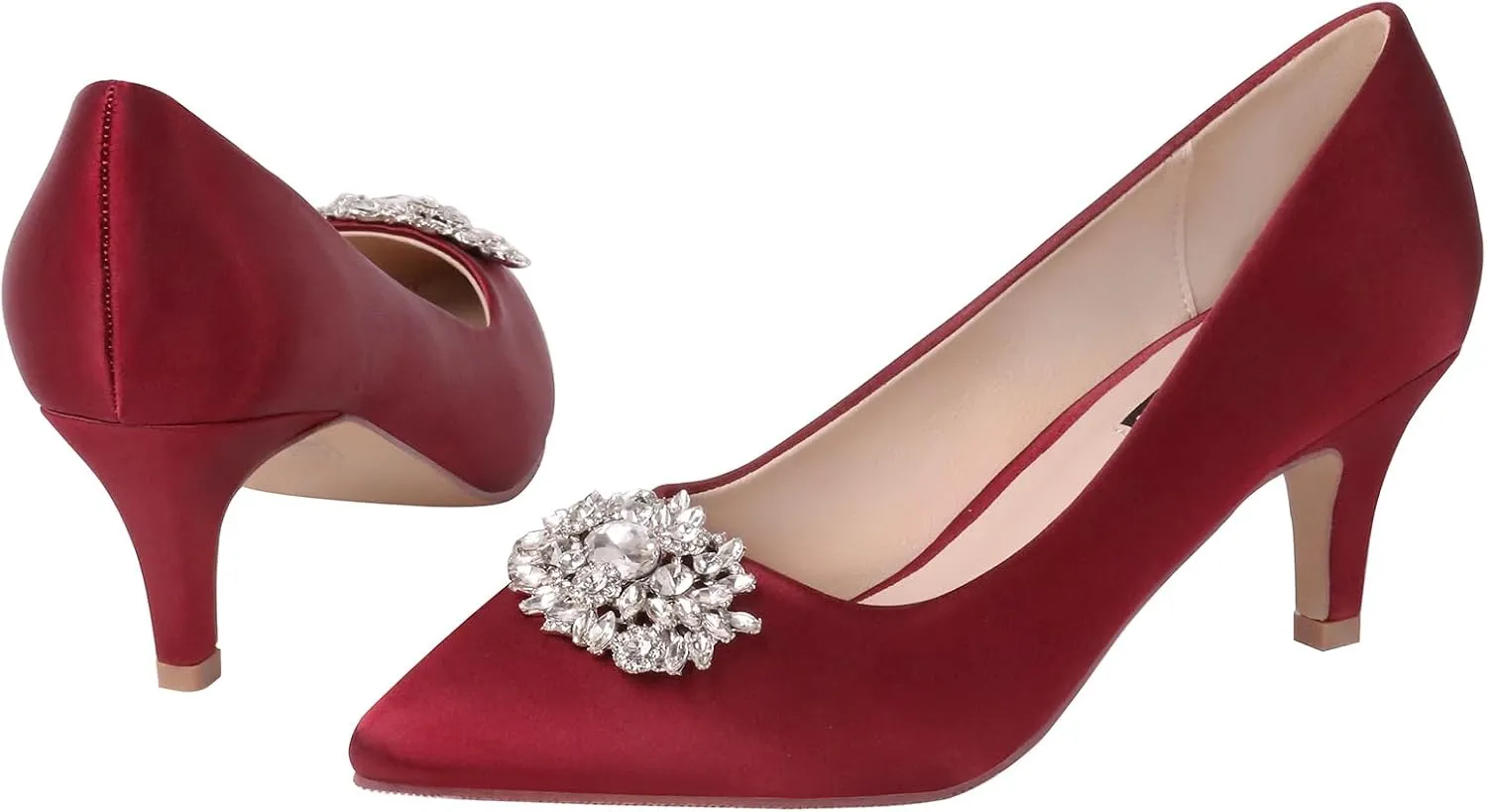 ERIJUNOR E1492D Women Pumps Kitten Heel Lace Satin Brooch Evening Prom Wedding Shoes