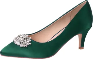 ERIJUNOR E1492D Women Pumps Kitten Heel Lace Satin Brooch Evening Prom Wedding Shoes
