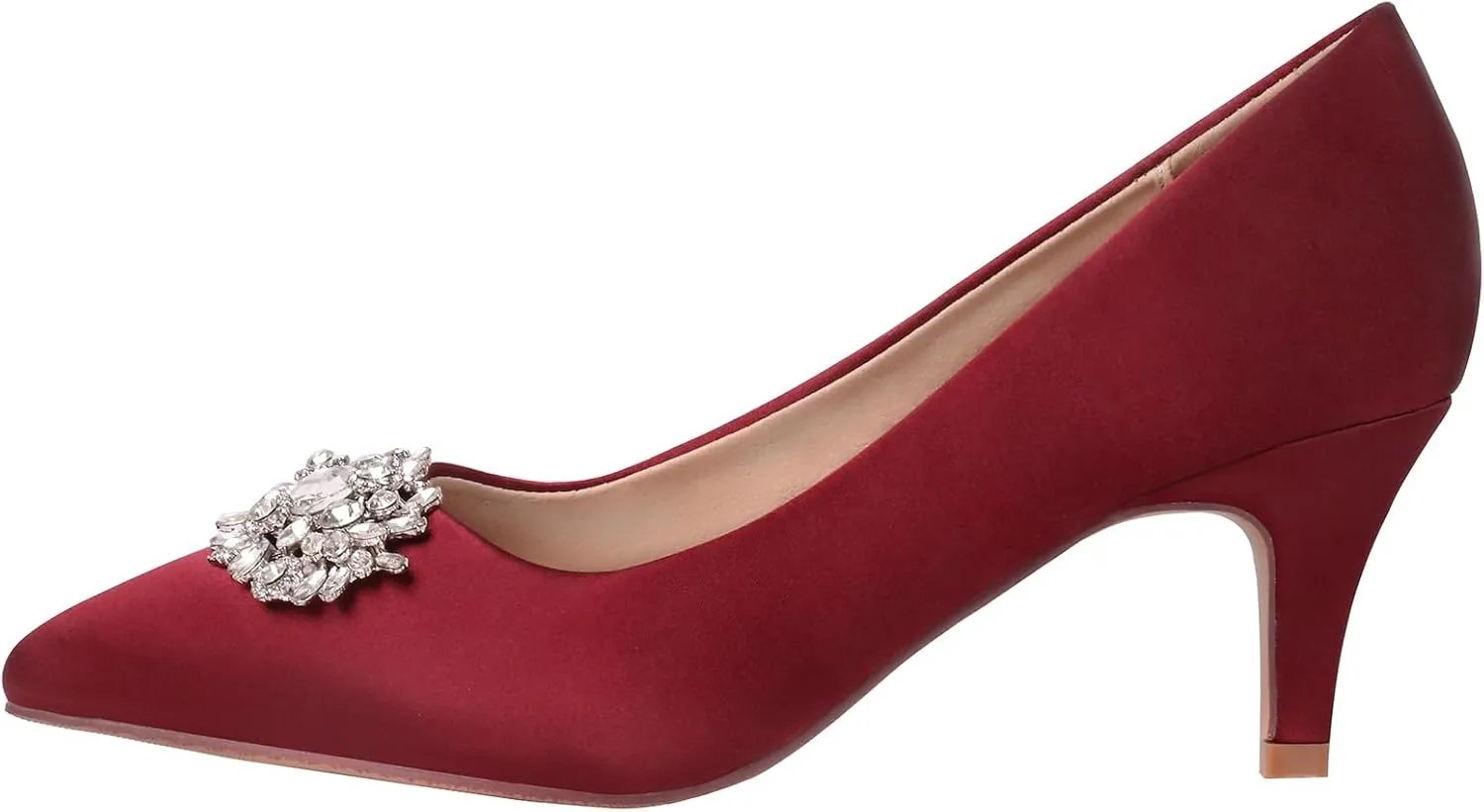 ERIJUNOR E1492D Women Pumps Kitten Heel Lace Satin Brooch Evening Prom Wedding Shoes
