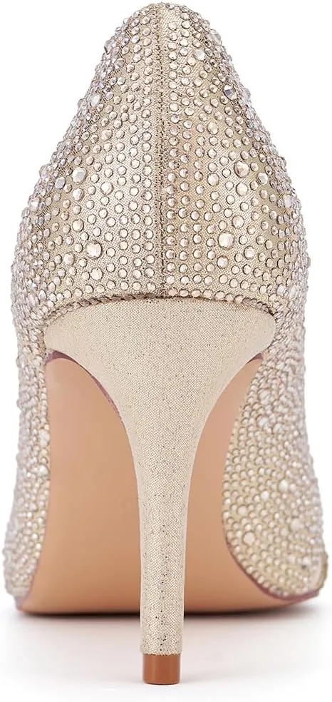 ERIJUNOR E2406 Women Pumps Comfortable Mid Heel Sparkly Rhinestone mesh Evening Prom Wedding Shoes