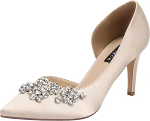 ERIJUNOR Pointy Toe Mid Heels Pumps Rhinestones Evening Party D’Orsay Satin Shoes for Women