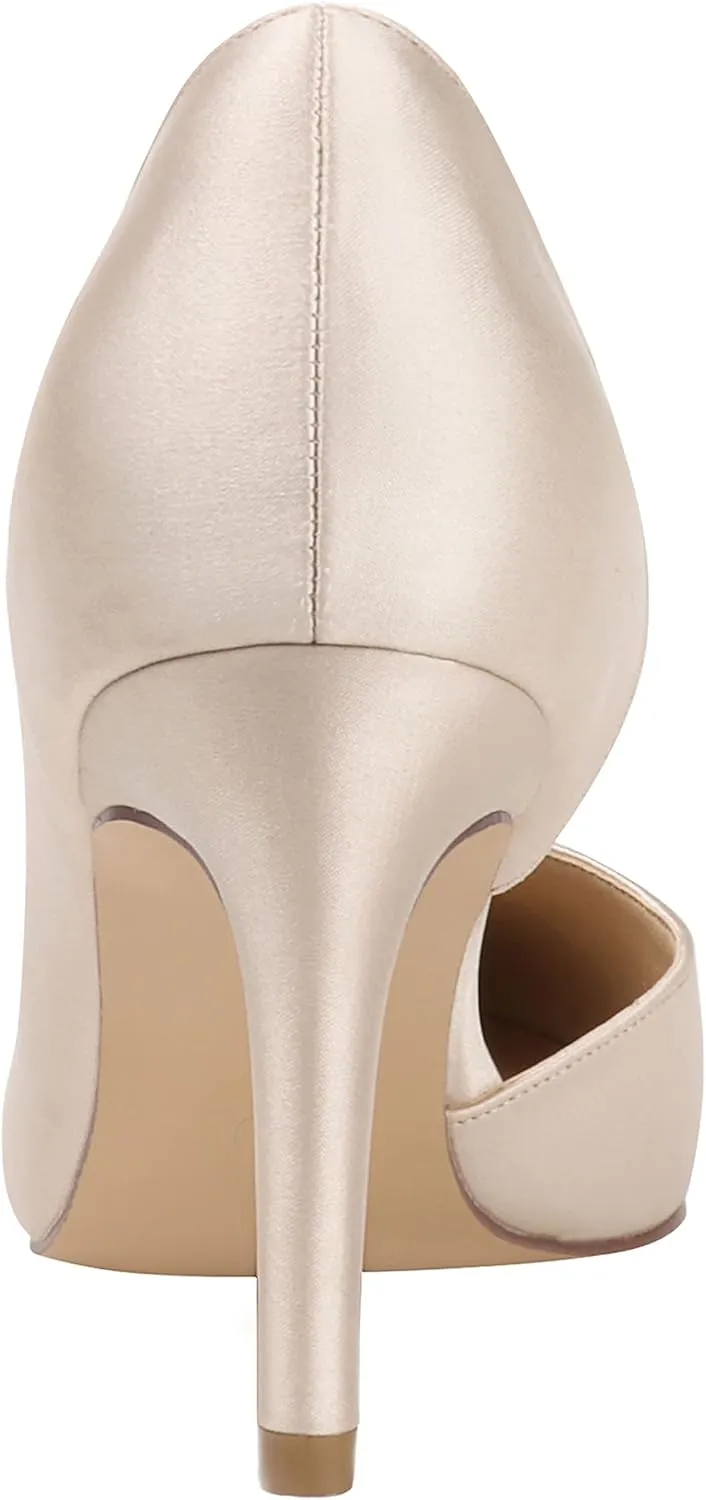 ERIJUNOR Pointy Toe Mid Heels Pumps Rhinestones Evening Party D’Orsay Satin Shoes for Women