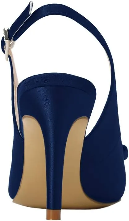 ERIJUNOR Pointy Toe Pumps Mid Heels Wedding Evening Party Prom Slingback Satin Shoes