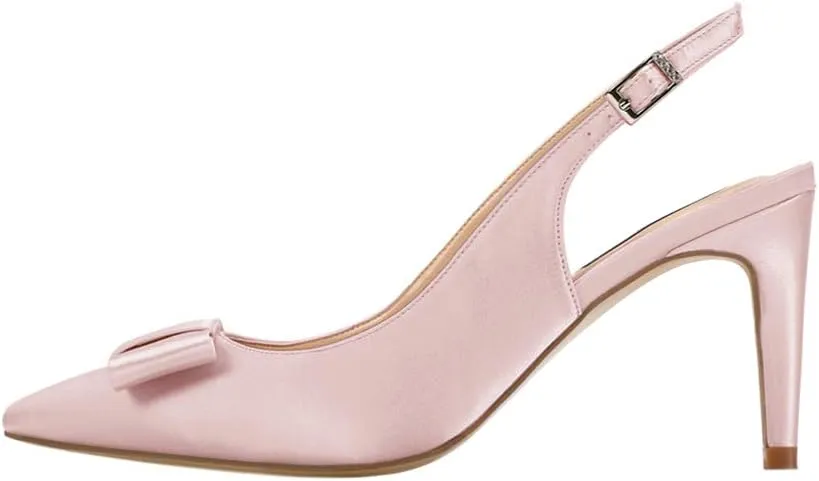 ERIJUNOR Pointy Toe Pumps Mid Heels Wedding Evening Party Prom Slingback Satin Shoes