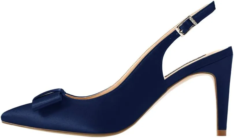 ERIJUNOR Pointy Toe Pumps Mid Heels Wedding Evening Party Prom Slingback Satin Shoes