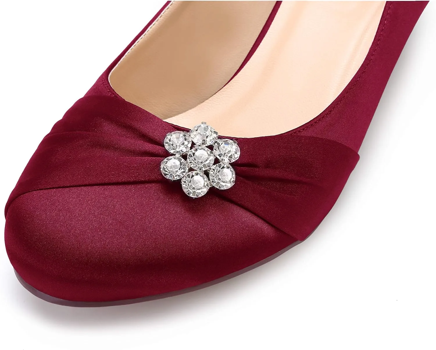 ERIJUNOR Women Closed Toe Comfort Kitten Heels Rhinestones Satin Wedding Evening Dress Shoes