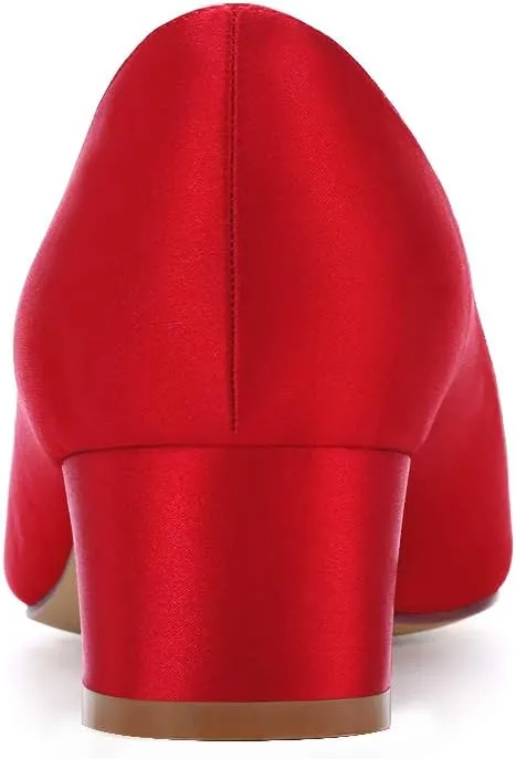 ERIJUNOR Women Comfort Chunky Heel Pointed Toe Rhinestone Wedding Evening Satin Shoes for Bride