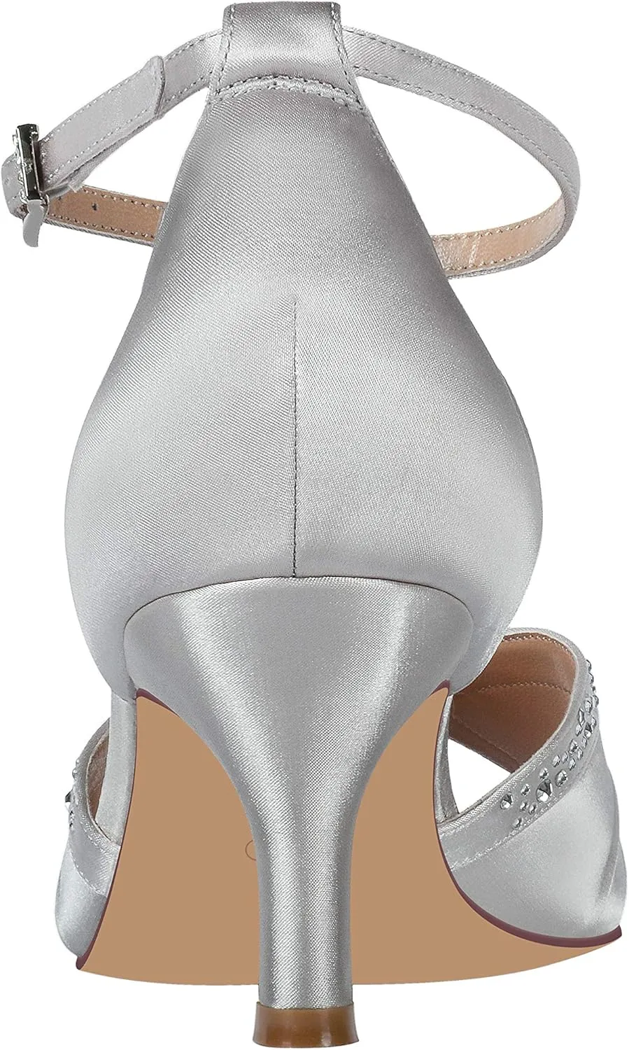 ERIJUNOR Women Comfort Low Heel Ankle Strap Rhinestones Pleat Satin Wedding Evening Dress Dance Shoes