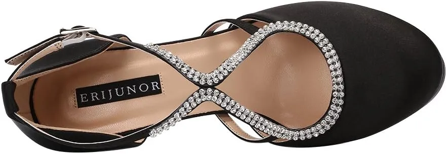 ERIJUNOR Women Comfort Low Heel Closed-Toe Ankle Strap Platform Satin Bridal Wedding Shoes
